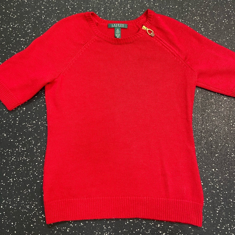 Ralph Lauren Bold Red Crew Neck Sweater women’s medium short sleeved